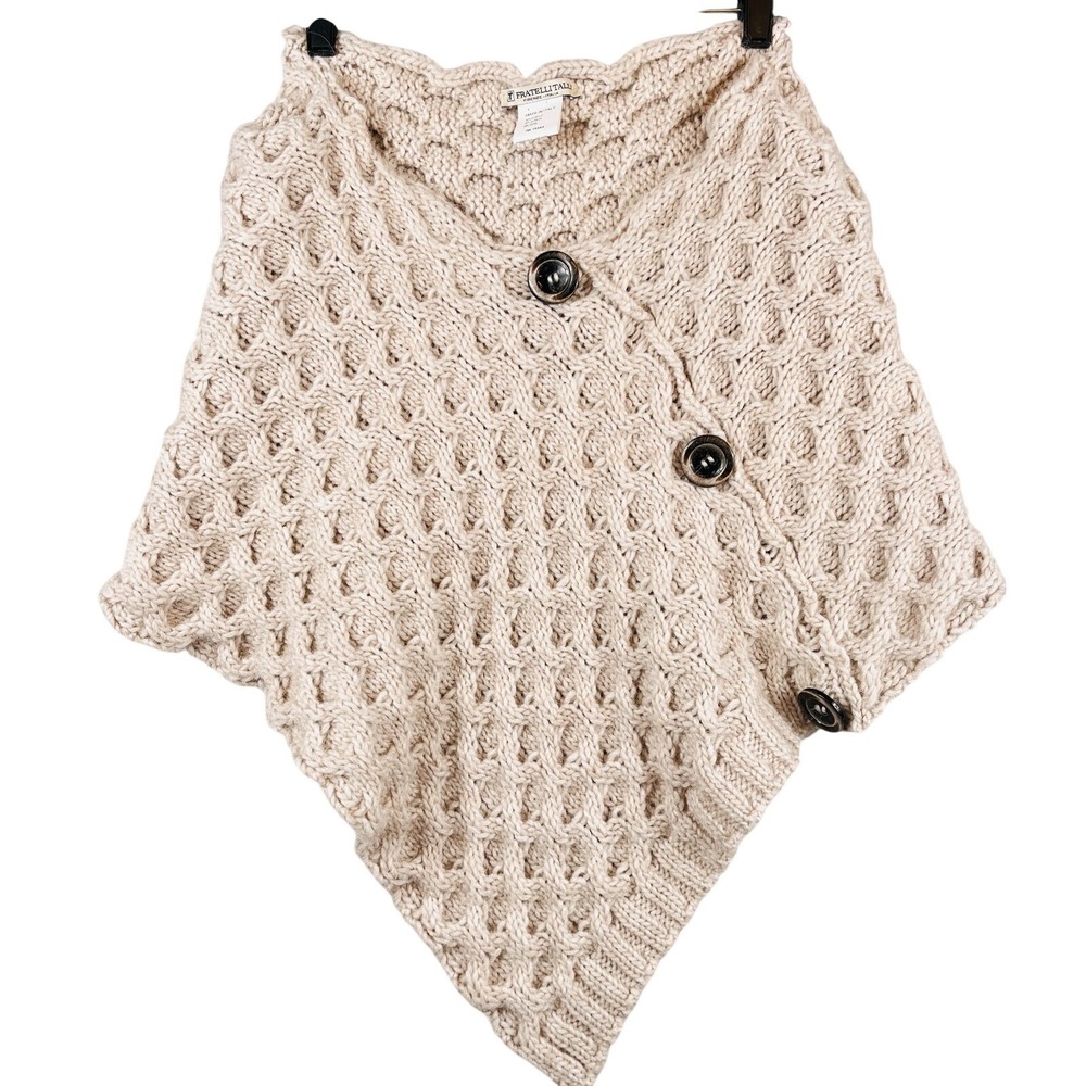 Fratelli Talli Italy Wool Alpaca Acrylic Oatmeal Knit Poncho Cape Buttons OSFM